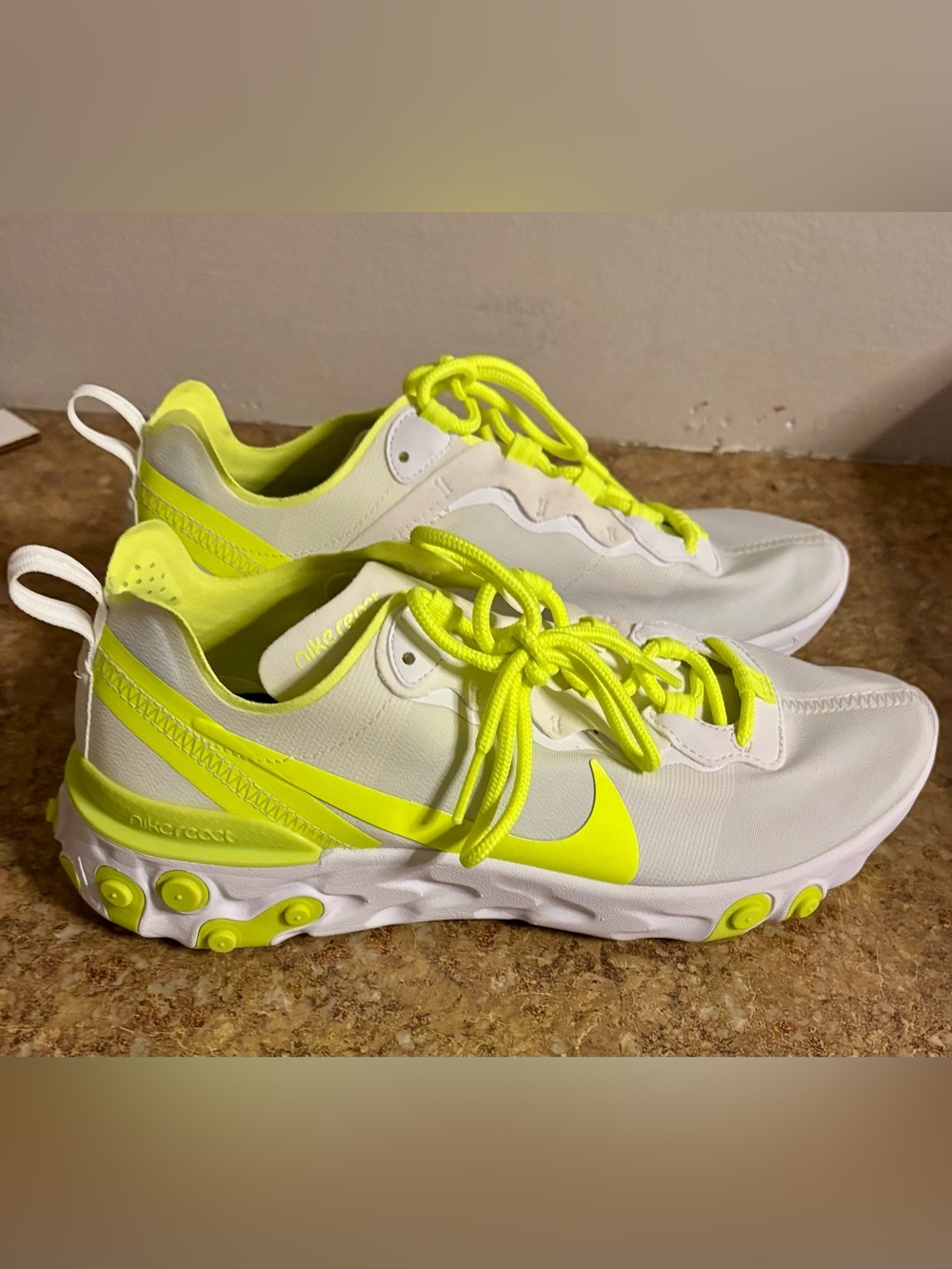 Nike woman’s Neon Yellow & White React Sneakers